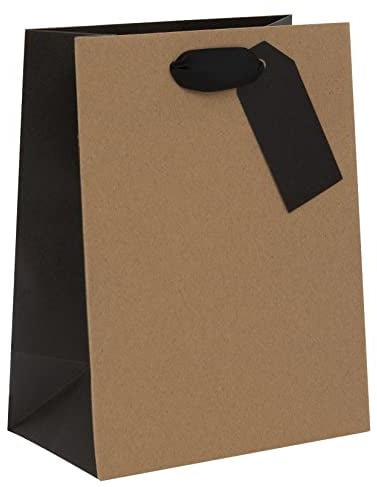 Glick Luxury Medium Gift Bag for Birthdays and Other Celebrations, Ribbed Kraft, 20w x 22.5h x 10d cm, Black & Brown
