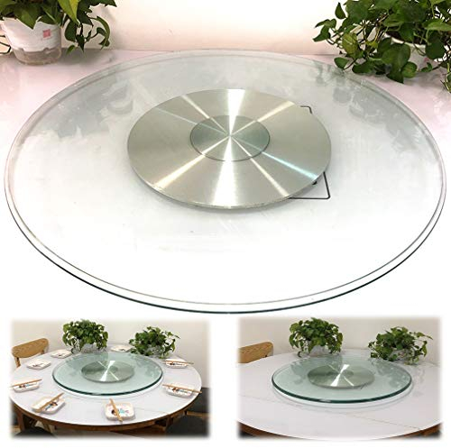 CHEWYNP Mesa de Comedor Transparente Bandeja giratoria Vidrio Templado Redondo Soporte de exhibición de 360 ° Tocadiscos de Escritorio Resistente con rodamiento de aleación de Aluminio