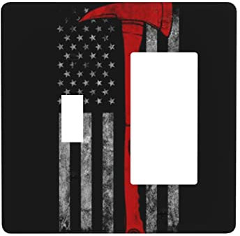 Firefighter Axe Red Line Flag 2 Gang Combination Light Switch Cover 1 Toggle Rocker Panel Electrical Panel Cover Switch Combination