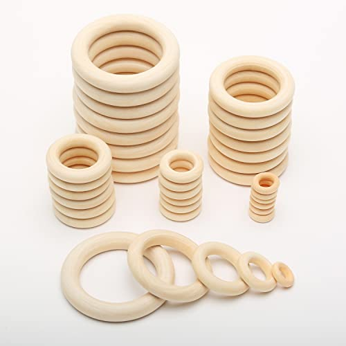 120 x Holzringe zum Basteln Makramee Holzringe für Anhänger DIY Schmuckherstellung Zubehör Naturholzreifen 50mm 40mm 30mm 20mm 15mm