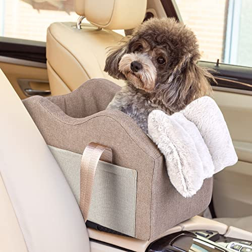 Champagner Khaki Hunde-Autositz für kleine Hunde, Mittelkonsole, Haustier-Sitzerhöhung für Auto, Welpen, 0–6,8 kg