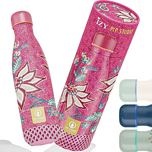 IZY Trinkflasche, Pip Studio, Flower Festival Rosa, Wasserspende, Thermoskanne, Wasserflasche, Thermobecher, BPA-frei, Trinkflasche aus rostfreiem Stahl, Heiß oder kalt für 12 Stunden, 500 ml