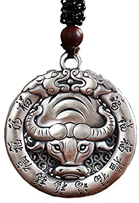 PAMTIER 12 Collier pendentifs Zodiaque Chinois pour Homme Bijoux Signes du Zodiaque Chaîne de Collier BŒUF