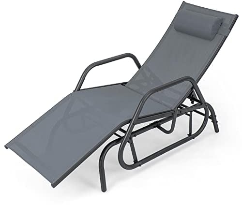 Giantex Chaise Longue d’Extérieur, Fauteuil Inclinable d’Extérieur avec Dossier Réglable et Oreiller Amovible, Fauteuil de Relaxation Réglable, pour Terrasse, Jardin, Piscine (Gris)