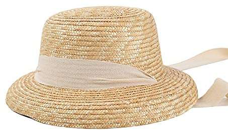 NMNMNM Sombrero para el Sol Sombrero de Paja Mujeres Niñas Sombrero de Paja Retro con Cinta Hepburn Vendaje Sombrero de Playa Niños Boater Sombreros para el Sol (Beige 57cmadult)