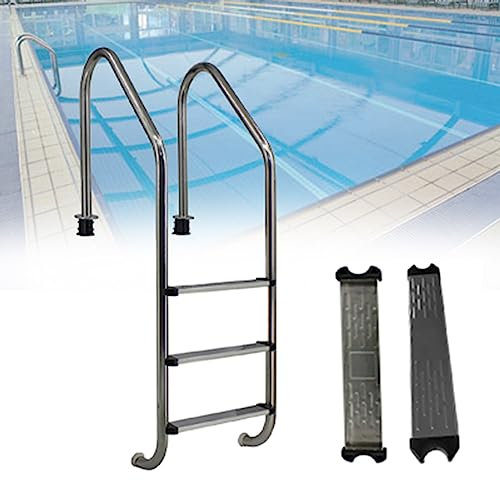 DOZPAL Poolleiter mit 2/3 verschleißfesten Pedalen, Schwimmbad-Trittleiter aus Edelstahl für Innen-/Außenpools, Thermalbäder, Spa-Pools, Wasserparks,B-3steps
