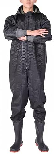 Stivali A Coscia da Pesca Pantaloni Impermeabili in PVC Ispessito Monopezzo con Stivali da Wading, Abbigliamento Impermeabile da Pesca e Caccia con Guanti di Gomma (Color : Black 1, Size : 42 EU)