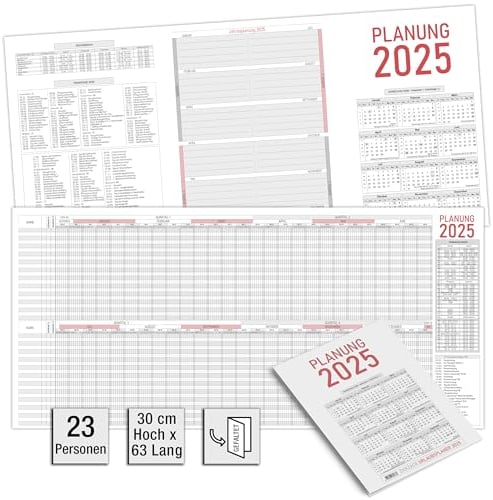 TOBJA Urlaubsplaner 2026 Mitarbeiter Zick-Zack - [63 x 30 cm] Urlaubskalender Dienstplan Kalender | Für die Urlaubsplanung 25 mit Jahresübersicht 2027 und Ferienkalender