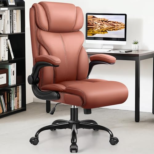 FelixKing Bürostuhl, Schreibtischstuhl Ergonomisch, Großer und hoher Chefsessel Leder, Wippfunktion und Höhenverstellung, Bürostuhl Home Office mit Verstellbarer Rücklehner(Matte Brown)