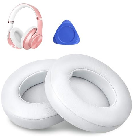 MUNSKT 1 Pair Replacement Earpads, Earpads Cushions Replacement for Beats Solo 2 & Solo 3 Wireless On-Ear Headphones, Ear Pads with Soft Protein PU Leather | Memory Foam(White)