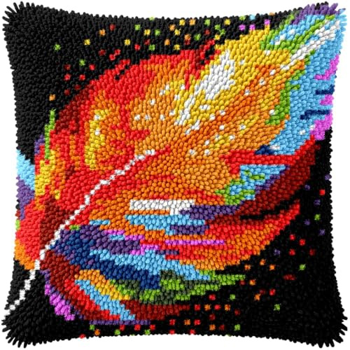 kitphoenix Latch Hook Kissen Kit, Tier Knüpfkissen Set Für Anfänger Erwachsene Oder Kinder Zum Selber Knüpfen,Bunte Federndiy Knüpfteppich Knüpfpackung, Knüpfhaken Set 43 X 43 Cm