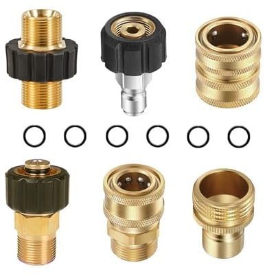 Hochdruckreiniger Adapter Set, 6PCS Hochdruckreiniger Kupplung, 3/4 3/8 Messing Adapter Hochdruckreiniger Kit Für Schlauch Und Pumpenanschlüsse, M22-14 Auf M22-15 Schlauch Verbindungsstück Zum Umbau