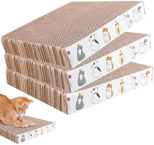 3 tablas rascadoras para gatos, cartón ondulado, 21 x 21 cm, cartón rascador cuadrado, alfombrilla para rascar de 3,3 cm de grosor, disponible por ambos lados, alfombra para rascar gatos (marrón)