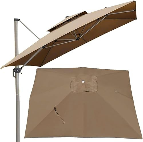 10x10 pies/3x3m Toldo de repuesto para sombrilla de patio, Cubierta de repuesto para paraguas voladizo cuadrado, Cubierta superior de 2 niveles Cubierta de dosel para sombrilla para m(Color:Caqui)