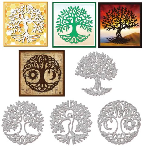 GLOBLELAND Fustelle Albero Della Vita Fustelle Sole Fustelle Luna In Metallo Modello per La Creazione di Biglietti Decorazioni Fai Da Te Scrapbooking Album Decorazioni Artigianali