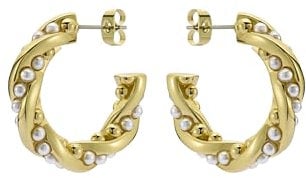 Ted Baker Tiyaa Twisted Pearl Hoop Earrings for Women (Gold/Pearl)