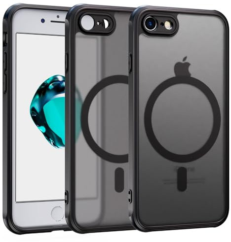 ZYIMOU Coque pour iPhone SE 2022/SE 2020/iPhone 8/iPhone 7 Compatible avec MagSafe, Magnétique Housse pour iPhone SE 2022/SE 2020/8/ 7 Étui Protection d'objectif Anti Rayures Antichoc Case, Noir