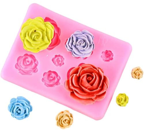 7 Cavity 3D Flower Moulds Silicone Rose Pattern Chocolate Mould Pink Resin Mould for DIY Fondant Cake Candy Jelly Sugarcraft Decoration Candles Soap Wax Polymer Clay Polymer Clay Moulds