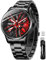 OLEVS Herrenuhren für Herren, Skelett-Quarz, Rennauto, Rad, Edelstahl, lässig, Sport, wasserdicht, leuchtende Herrenuhren, 9937: schwarzes Armband und rotes Zifferblatt, Klassisch