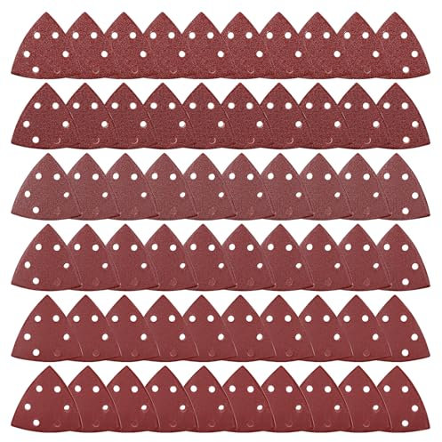 Apdvenk Schleifpapier Dreieckschleifer, 60 Blatt Delta Schleifpapier Klett 90x90x90mm Schleifdreiecke Schleifblätter 6 Loch, 10 x je Korn 40/60/80/120/180/240, für Deltaschleifer & Multischleifer