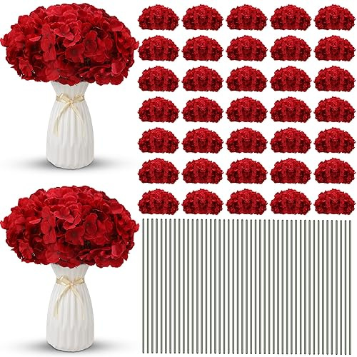 Unittype 200 Pieces Silk Hydrangea Artificial Flowers, Burgundy