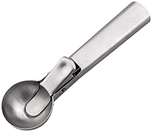 ZHZXBDGQ Cuillère à crème glacée solide - 2 grandes et petites cuillères à glace en acier inoxydable - Avec gâchette - Cuillère à biscuits boule de melon