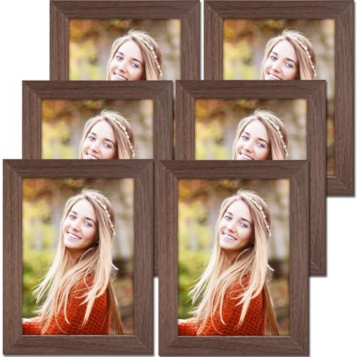Cptoion 6 Stück Bilderrahmen A4 Holzrahmen, 21x30cm Fotorahmen, Rechteckig Fotorahmen, A4 Bilderrahmen mit Acrylglas, Picture Frame zum Aufhängen & Aufstellen, Natur Holz