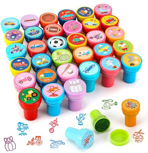 Sprifityy 36 Stück Stempel Kinder,Cartoon Auto Stempelset | Selbstfärbende Stempel für Kinder,Geschenktütenfüller,für KinderPartyFavor,Geburtstagsgeschenk,Classroom Prizes