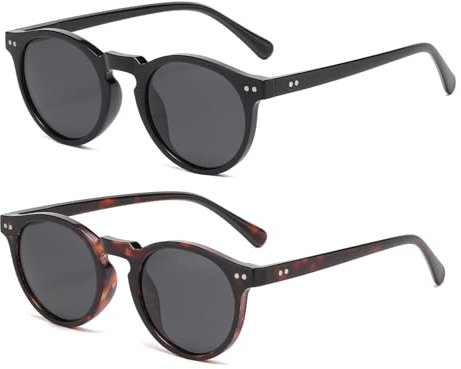 YAMEIZE Polarisierte kleine runde Sonnenbrille im Vintage-Stil, für Damen und Herren, klassischer Stil, getönte, runde Gläser, UV400-Schutz, Fahren im Freien, Schwarz und Leopardenmuster