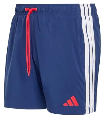 adidas Men's 3 Stripes Swim Shorts 5 INCH, Dark Blue/Pure Ruby, 3XL