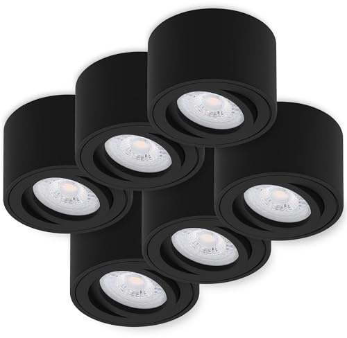 Oktaplex 6er Set Lile Aluminium Aufbaustrahler schwenkbar inkl. LED Modul | 3000K Warmweiß, 345lm, 1,9W, Aufbauspot schwarz, 230V, austauschbares Leuchtmittel