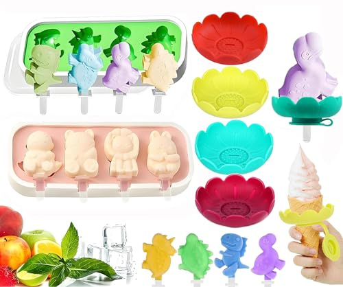 2 Stück Eisformen Silikon Formen mit 4pcs Tropffrei Eis am Stiel-Halter | Stieleisformen für Kinder, BPA Frei Kuchen Eis am Stiel Backform, Popsicle Molds Set, für Kinder und Erwachsene BPA Frei