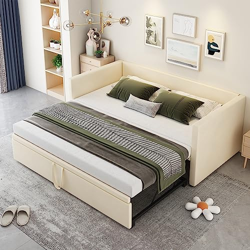 Ligterra Ausziehbares Samt-Polsterbett 90/180x200 cm,schlafsofa – Doppelbett,Einzelbett,Bett mit Lattenrosten, Funktionsbett,Tagesbettmit Lattenrost & hochwertigem Bezug 