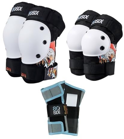 80SIX Set de Protecciones 6 en 1 para Niños y Adultos – Rodilleras, Coderas y Muñequeras Ajustables para Skate, Moto, Patinete, Patines en Línea y BMX, Multi-Deporte