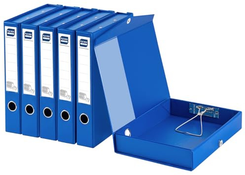 Hotyin A4 Box File, 6 Pack Foldable Box Files, 50mm Spine, Blue | Filing Boxes with Magnetic Closure & Spring Clip, Document Organiser for Office, Home, School