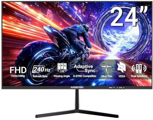 XUNDEFINED 24 inch Gaming Monitor 240Hz 1ms FHD (1920 x 1080) FAST IPS Panel 126% sRGB HDR10 FreeSync Compatible Built-in Speakers HDMI2.0 DisplayPort1.4 USB2.0 Tilt Adjustment VESA Mount Compatible