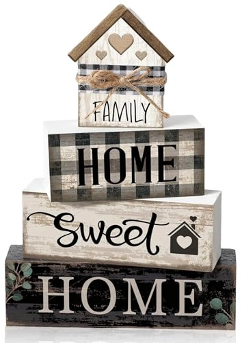 Wooden Tiered Tray Decor, Rustic Sweet Home Sign, Premium Boxwood Wood Craft, Charming Neutral Home Decor Accent, Perfect for Mantel, Shelf, or Entryway Table, Housewarming Gift