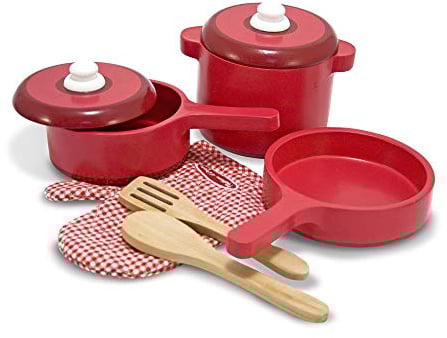 Melissa & Doug Ensemble D’Accessoires De Cuisine En Bois, 8 pièces, Jouets en bois, Jeu de rôles, Jeux d'imitation, Cadeau pour garçons et filles de 3 4 5 6 7 ans