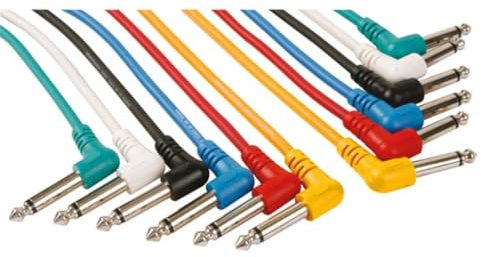 HQ-Power Cable de parche, conjunto, 6 colores, 2 x Jack 6.35 mm masculino, mono, 90 °, 1 m, perfecto para la transmisión de sonido
