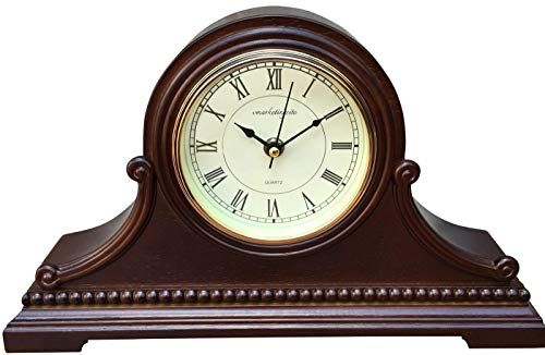 vmarketingsite Mantel Clocks for Living Room, Battery Operated, Silent Wood Table Clock with Westminster Chimes On The Hour, Solid Wooden Chiming Mantle Clock, 9 x 16 x 3 (Walnut - Roman Numerals)