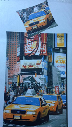 Bettwäsche New York Cab Taxi Time Square Bezug 135x200cm Kissen 80x80cm 100%Polyester mit Reißverschluss