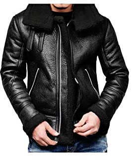 Celucke Herren Lederjack Cargojacke Biker Jacke Winterjacke Verwaschenem mit Teddyfutter und Muti Pocket Klassische Kunstleder