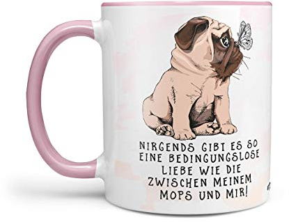 Kaffeetasse Tasse Teetasse Mops und mir pug Schmetterling Bedingungslose Liebe