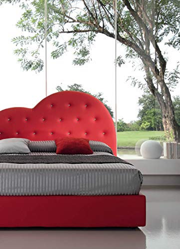 LettiPer IT - Letto Cuore Imbottito Matrimoniale con Cristalli 160x190 o 160x200 con Contenitore Romantico Ecopelle o Tessuto a scelta