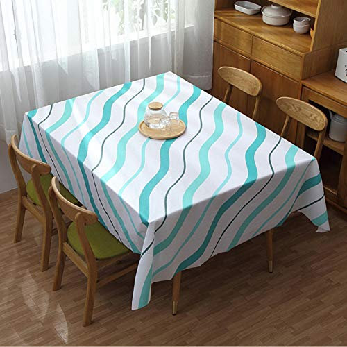 Manteles, Onda Verde Blanco Imprime Rayas Nórdicos PEVA Mantel Desechable Impermeable Y Resistente Al Aceite De Mesa Cubierta De Tela, Límpiela Gran Mantel Para Mesa De Comedor Cocina Buffet Decora