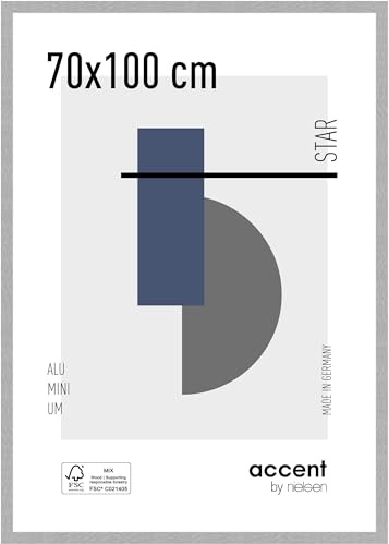 accent by nielsen Aluminium Bilderrahmen Star, 70 x 100 cm, Silber | Aluminium Posterrahmen im Hoch- & Querformat zum Aufhängen Silber gebürstet Echtglas