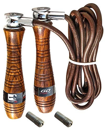 Sporteq® Leather Skipping Rope Adjustable 9ft Weighted Jump Cable for Aerobic Exercise Speed Training Gym Fitness (Brown)