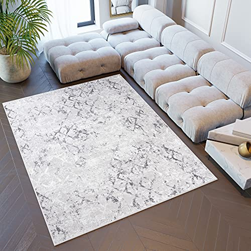 TAPISO Sky Teppich Kurzflor Modern Grau Creme Karo Geometrisch Gitter Design Meliert Wohnzimmer Schlafzimmer 3D Optik ÖKOTEX 120 x 170 cm
