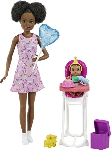 Barbie GRP41 - „Skipper Babysitters Inc. Geburtstag-Spielset mit Babysitter-Puppe & Baby-Puppe (brünett) mit Farbwechseleffekt und Zubehör, für Kinder von 3 bis 7 Jahren