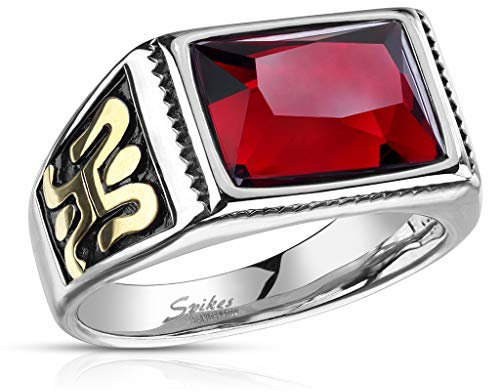 Paula & Fritz® Ring Damen facettenreicher Zirkonia rot 316L Chirurgenstahl Größe 59 (18,8) Silber-Gold Siegelring Herrenring Partnerring Ehering